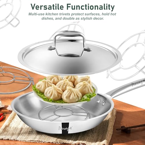 Brunchy Stainless Steel Trivet - Round Steamer Rack, Heat Resistant Steam Tray for Cooking, Steel Pot Donga Stand, Perfect Stand for Utensils in Kitchen, Durable Cooker Accessory (2, Small) - Image 4