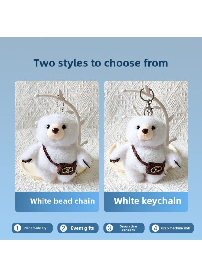Cute Plush Doll Cross-bag Bear Bag Hanging Decoration Doll Activity Gift Grasping Machine Small Doll Plush Bear Pendant-Specifications:13cm Cross-packed Bear White-Color:silver Key Buckle  - Image 1