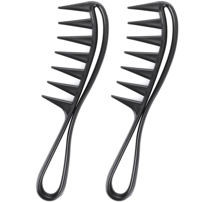WLLHYF 2 Piece Wide Tooth Comb Curling Shark Combs Hair Styling Accessories Professional Salon Afro Coarse Comb AntiStatic Durable Hairdressing Tool for Men Women Styling Black