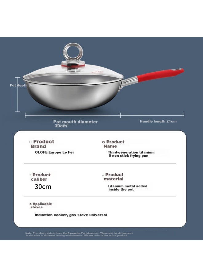 Olofe Non-stick Titanium Wok, Flat Bottom Stir-fry Pan, Small Wok, Third Generation Titanium Uncoated Cooking Pan, 30cm - Image 1