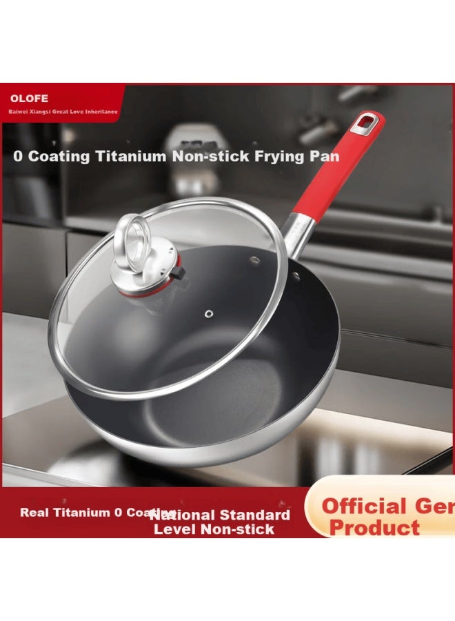 Olofe Non-stick Titanium Wok, Flat Bottom Stir-fry Pan, Small Wok, Third Generation Titanium Uncoated Cooking Pan, 30cm - Image 2
