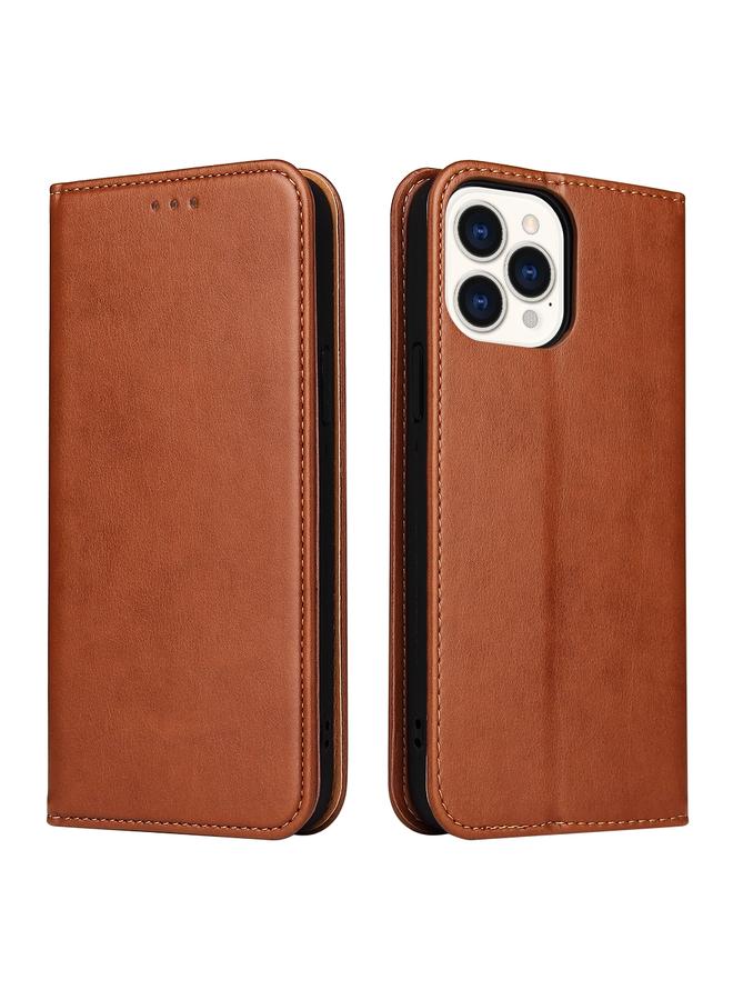 Case For iPhone 14 Pro Max Fierre Shann PU Genuine Leather Texture Leather Phone Case