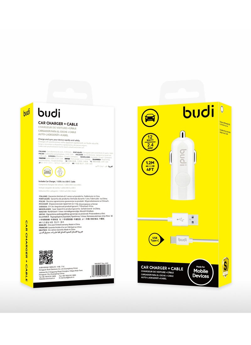 budi 12W Car Charger With Type-C Cable Connector 062T  - Image 4
