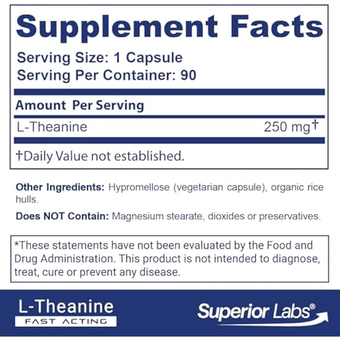 Superior Labs L-Theanine 250 mg Capsules, Non-GMO, Promotes Non Drowsy Relaxation & Helps Ease Everyday Stress, Supports Healthy Sleep, Promotes a Focused Mind, High Absorption, 90 Veg Caps - Image 2