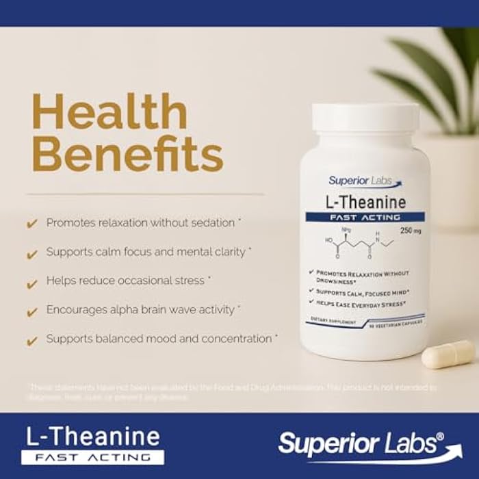 Superior Labs L-Theanine 250 mg Capsules, Non-GMO, Promotes Non Drowsy Relaxation & Helps Ease Everyday Stress, Supports Healthy Sleep, Promotes a Focused Mind, High Absorption, 90 Veg Caps - Image 3