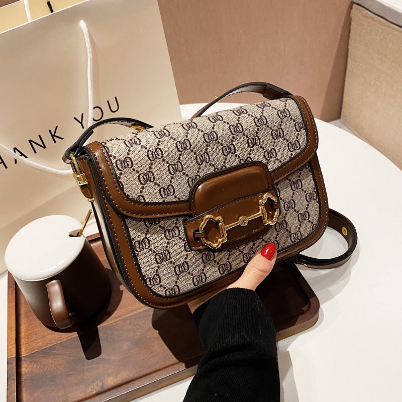 2025 Live Broadcast Fashion Retro Print Small Square Bag Saddle Bag Easiest For Match Shoulder Crossbody Bag Women’S Bag - Image 1