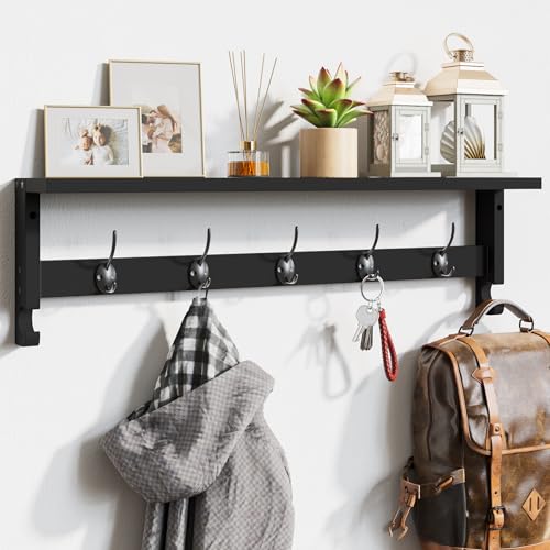 AMBIRD Coat Rack Wall Mount with Shelf 289 Inches Coat Hooks Wall Mounted with 5 Hooks Hat Wall Hooks for Hanging in Entryway Living Room Bathroom Bedroom Black 289  45 inches