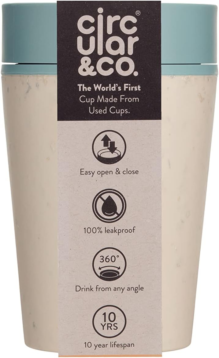 Circular and Co Leakproof Reusable Coffee Cup 8oz/227ml - The World's First Travel Mug Made from Recycled Coffee Cups, 100% Leak-Proof, Sustainable & Insulated. (Cream & Faraway Blue) - Image 1