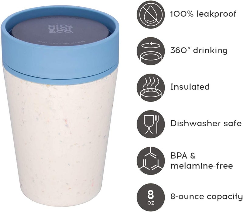 Circular and Co Leakproof Reusable Coffee Cup 8oz/227ml - The World's First Travel Mug Made from Recycled Coffee Cups, 100% Leak-Proof, Sustainable & Insulated. (Cream & Faraway Blue) - Image 2
