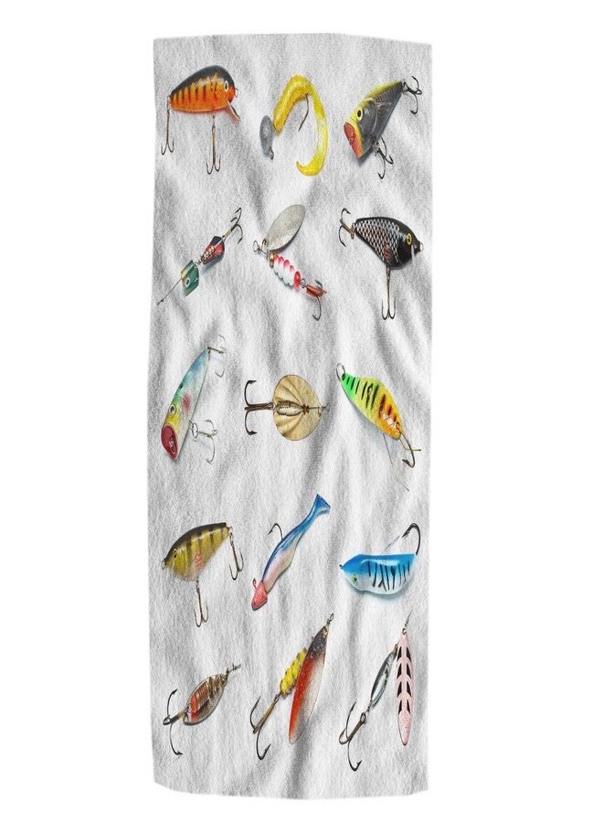 Pehede Fish and Bait Bath Hand Towel Different Fishing Baits Soft Absorbent Hand Towels for Bathroom Kitchen Beach Spa Gym Yoga Swim Home Decor 15x30 in - Image 1