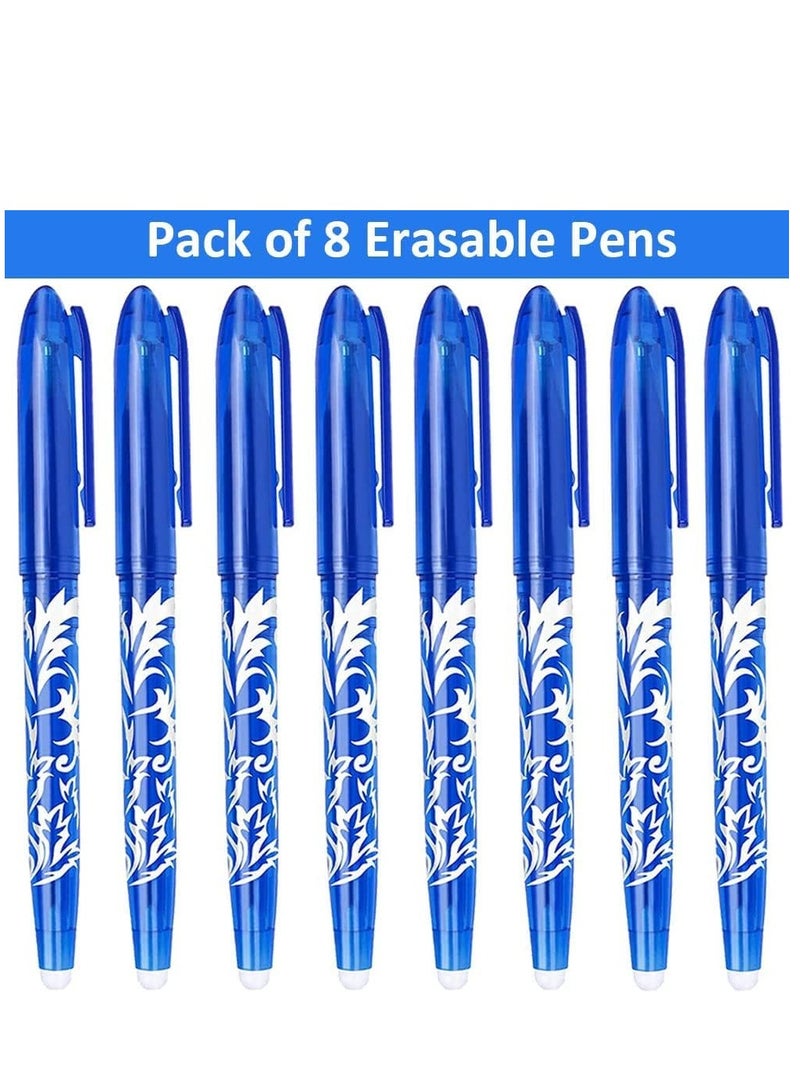 8 Pack Erasable Pens - Rub Out Gel Pens with Erasers, 0.5mm Erasable Writing Pens for Kids and Adults, Perfect for School Supplies and Office Stationery (Blue) - Image 5