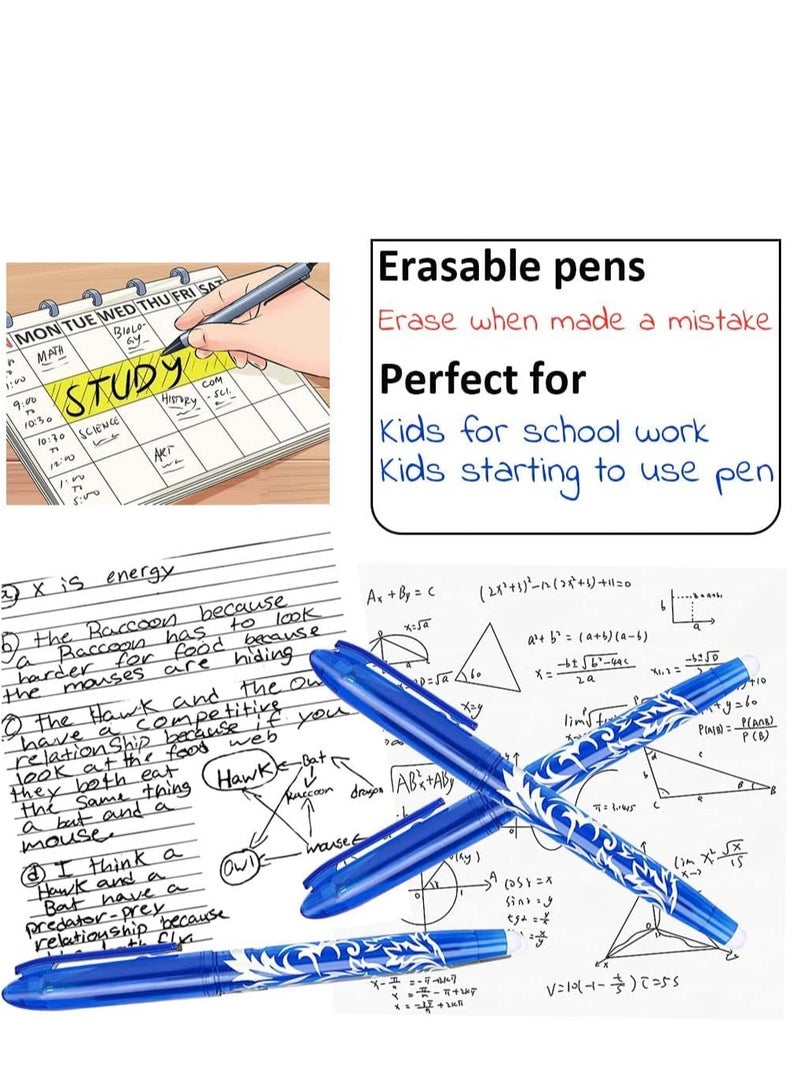 8 Pack Erasable Pens - Rub Out Gel Pens with Erasers, 0.5mm Erasable Writing Pens for Kids and Adults, Perfect for School Supplies and Office Stationery (Blue) - Image 3