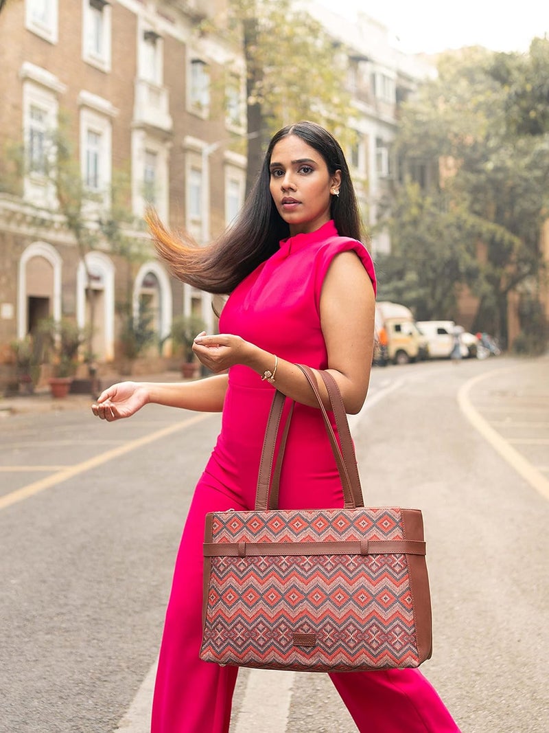 ZOUK حقيبة كتانية مصنوعة يدويًا من الجلد النباتي للنساء، حقيبة كتف بيانية للمكتب - Image 2