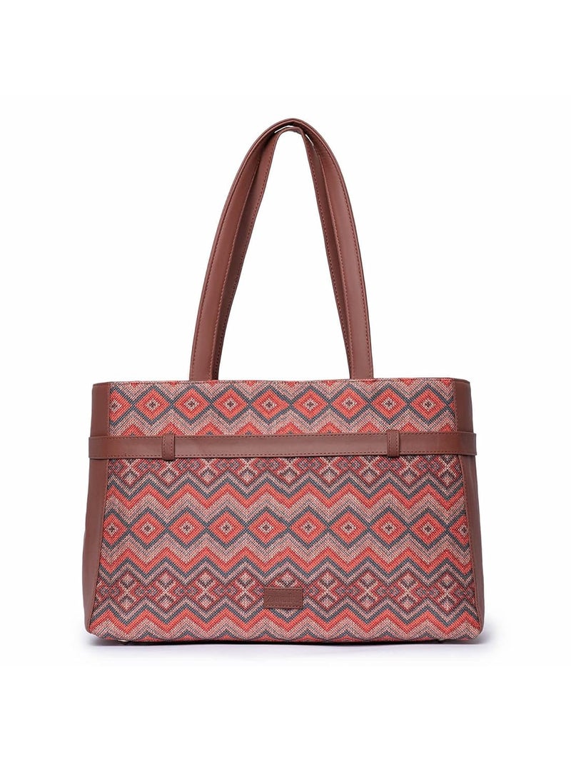 ZOUK حقيبة كتانية مصنوعة يدويًا من الجلد النباتي للنساء، حقيبة كتف بيانية للمكتب - Image 1