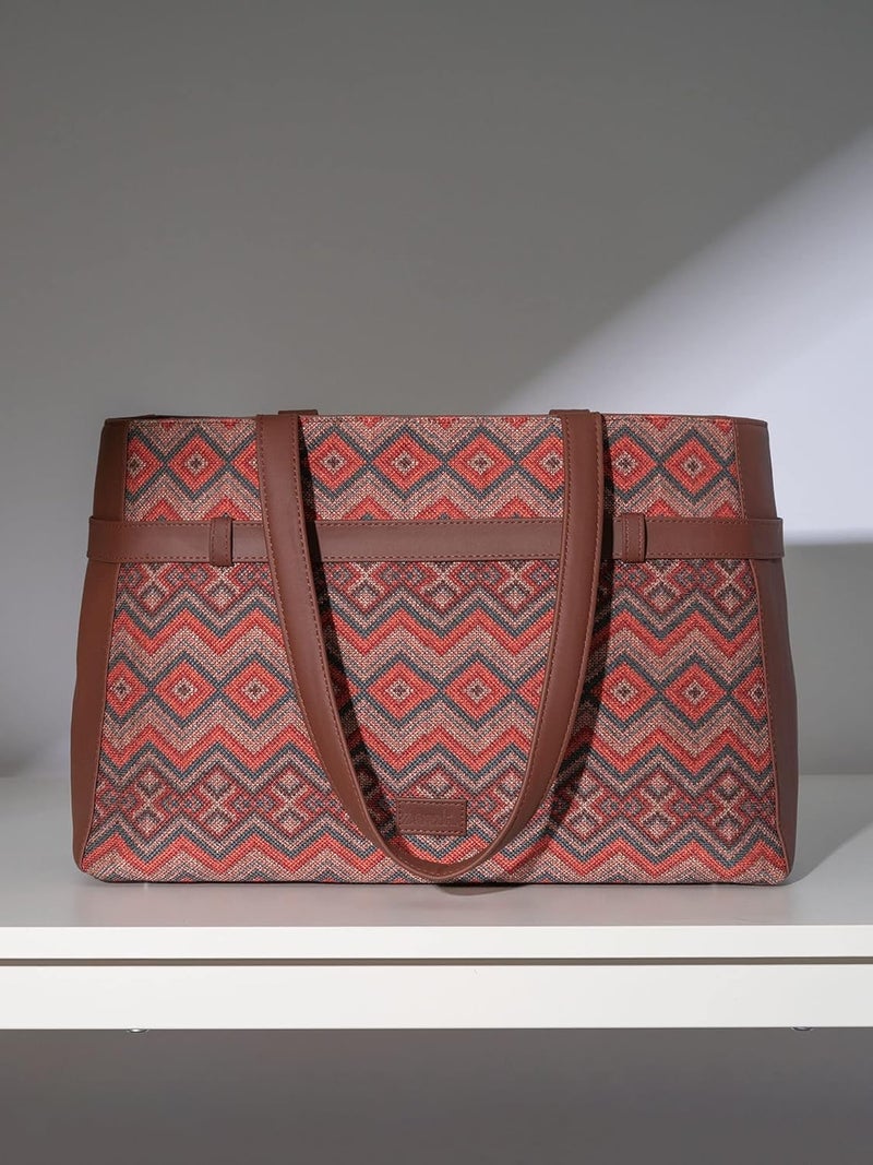 ZOUK حقيبة كتانية مصنوعة يدويًا من الجلد النباتي للنساء، حقيبة كتف بيانية للمكتب - Image 3