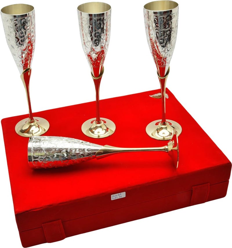 JAIPUR ACE Silver Plated Brass Wine GobletWine Glasses Set Set of 4 Wine Glass - Image 1