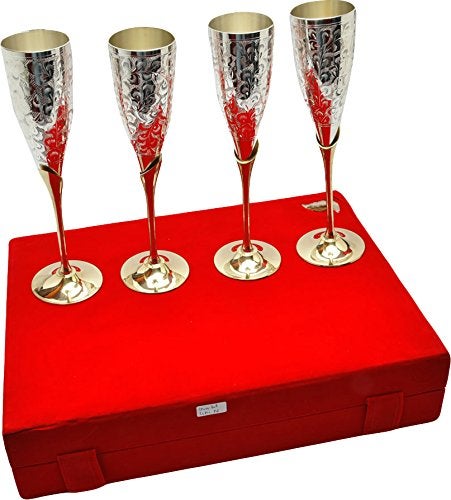 JAIPUR ACE Silver Plated Brass Wine GobletWine Glasses Set Set of 4 Wine Glass - Image 3