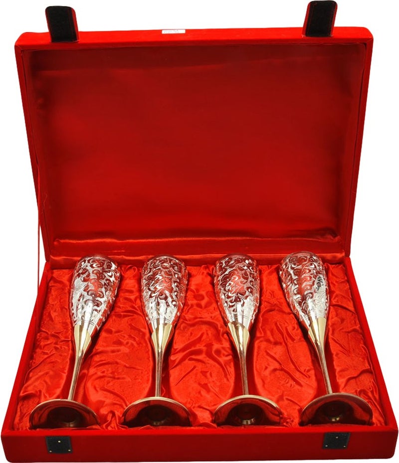 JAIPUR ACE Silver Plated Brass Wine GobletWine Glasses Set Set of 4 Wine Glass - Image 2