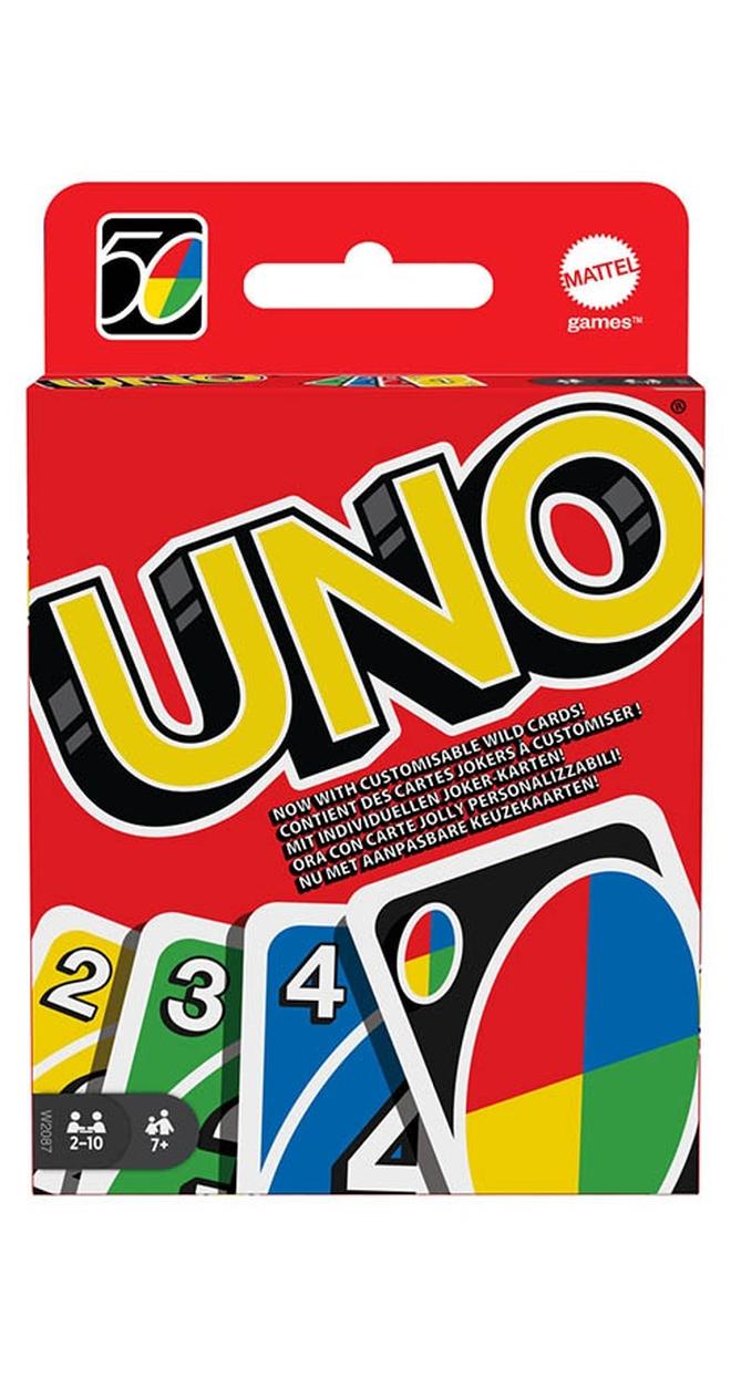 Mattel Games أونو الأصلية إصدار 4 وحشي - لعبة الورق الكلاسيكية مع بطاقات وحشية قابلة للتخصيص، إجراء تبادل الأيدي، ولعبة ممتعة، لعبة ورق مزدوجة، مثالية للأطفال والبالغين، الأعمار 7+ - Image 1