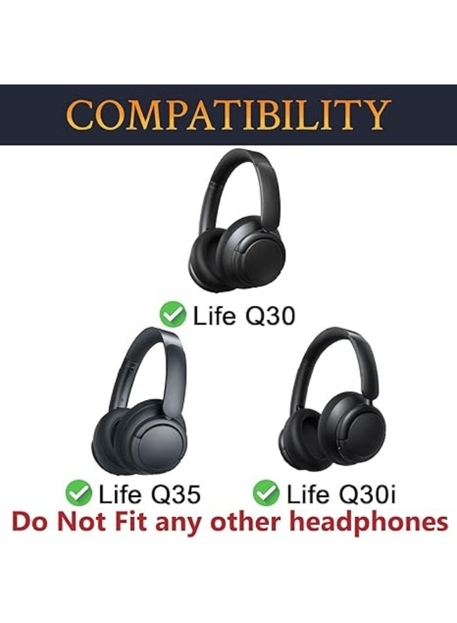 QIRG Cooling Earpads for Anker Soundcore Life Q30/Q30i/Q35 Headphones, Ear Pads Cushions with Ice Silk Fabric, High-Density Noise Isolation Foam - Black - Image 2