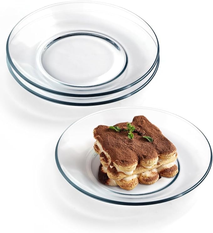 WRINGO Plate Set of 6 pcs Bead Rim Decorative 55 inch Crystal Clear Glass Plate Dry Fruits Sweets Chocolate Snack Plate for DiningCatering Event Dinner PartiesWedding Dinner Plate WS01 - Image 1