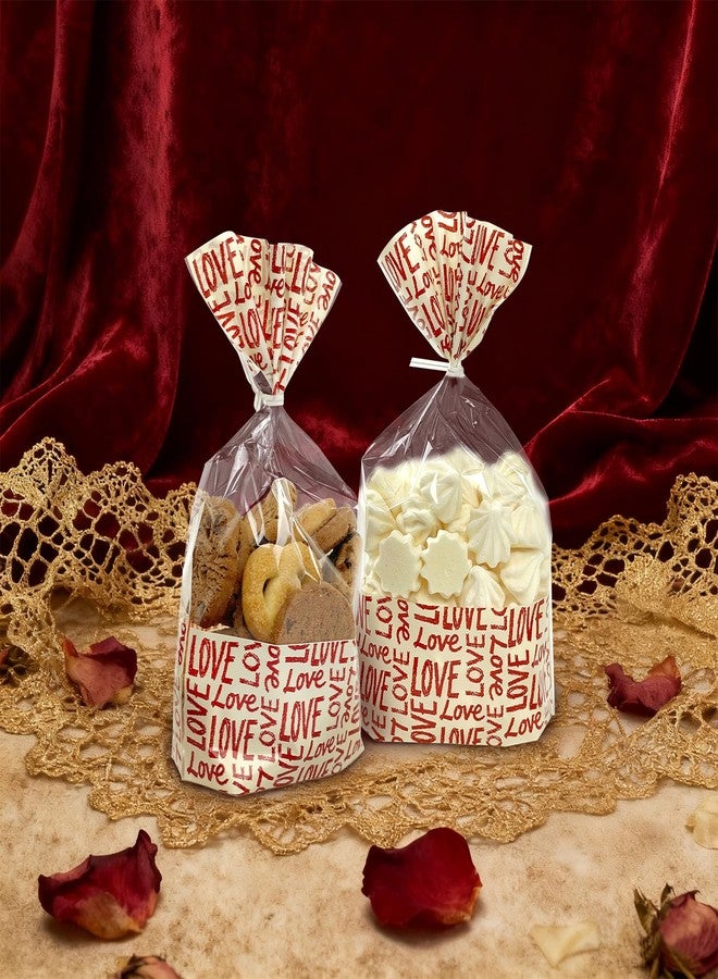EKAPACKAGING 50Pcs 6x9 Inches Cellophane Treat Bags with Twist Ties, Love Pattern Bottom Gusseted Bags, Flat Bottom Popcorn Cookies Bags, Valentine's Day Goodie Bags for Bakery, Wedding, Classroom - Image 5