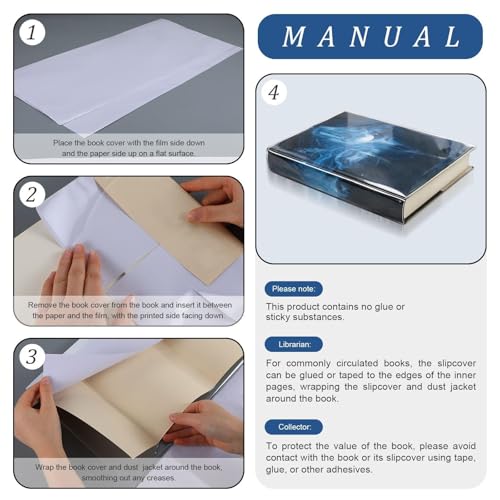 Lerheedi 20 Pcs Fold-On Archival Book Jacket Center-Slit Books Dust Jacket Covers Clear Archival Book Cover Protector for Librarian Collector (10" H X 21" L) - Image 3