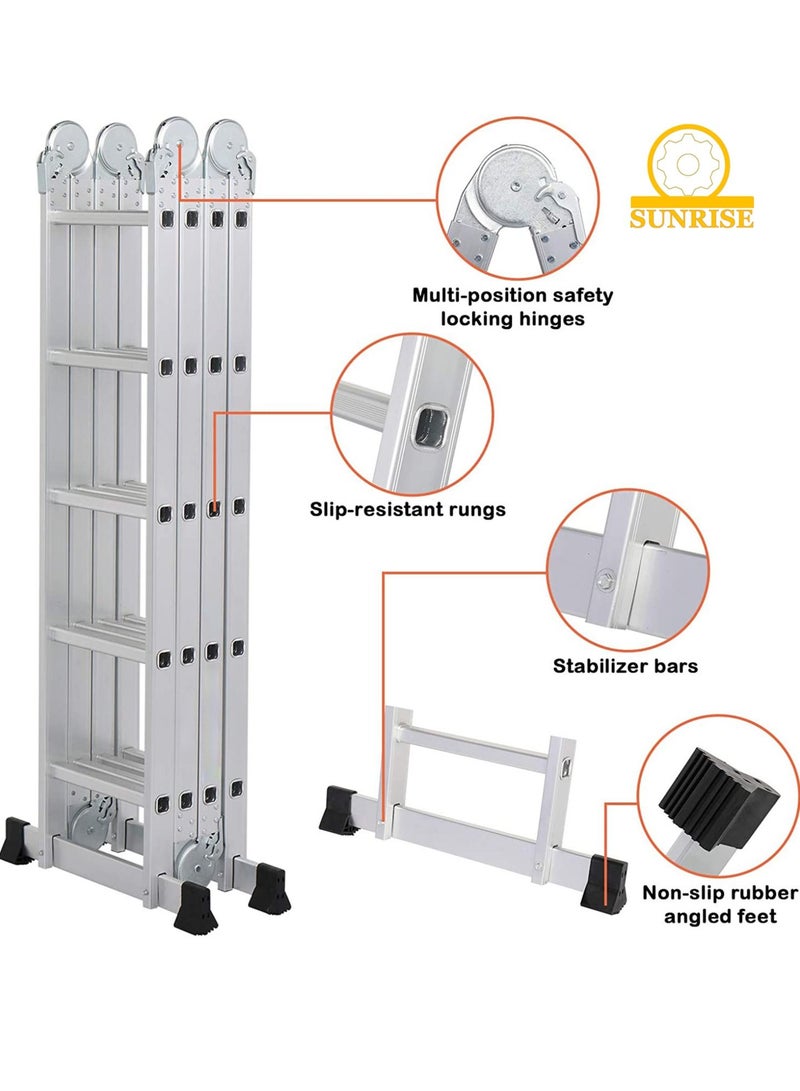 SUNRISE Folding Ladder Multipurpose Aluminum Extension Ladder 7 in 1 Step Ladder Folding Adjustable Telescoping Heavy Duty Scaffold - Image 3