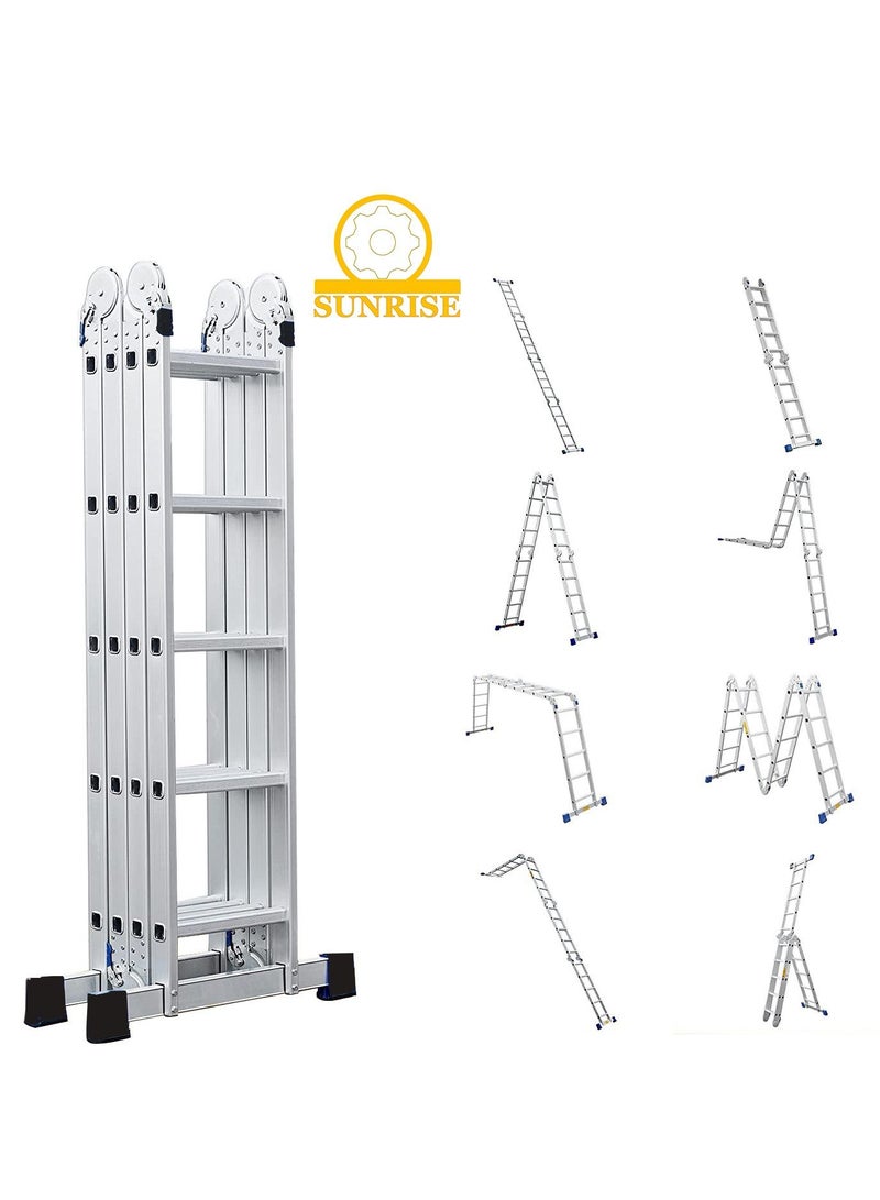 SUNRISE Folding Ladder Multipurpose Aluminum Extension Ladder 7 in 1 Step Ladder Folding Adjustable Telescoping Heavy Duty Scaffold - Image 1
