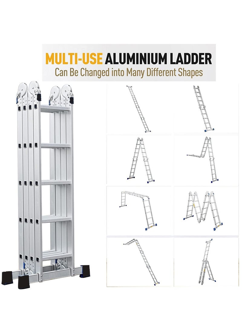 SUNRISE Folding Ladder Multipurpose Aluminum Extension Ladder 7 in 1 Step Ladder Folding Adjustable Telescoping Heavy Duty Scaffold - Image 4