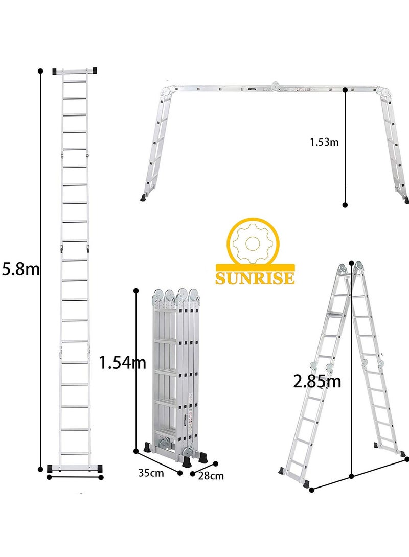 SUNRISE Folding Ladder Multipurpose Aluminum Extension Ladder 7 in 1 Step Ladder Folding Adjustable Telescoping Heavy Duty Scaffold - Image 5