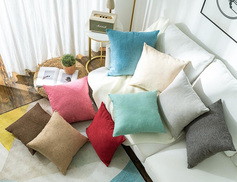Stellhome مجموعة وسادة من الكتان المزخرف من الكتان المزخرف تغطي أغطية وسادة مزرعة مزرعة مربعات لغرفة النوم 20 × 20 بوصة (50 سم) بياضات طبيعية - Image 4