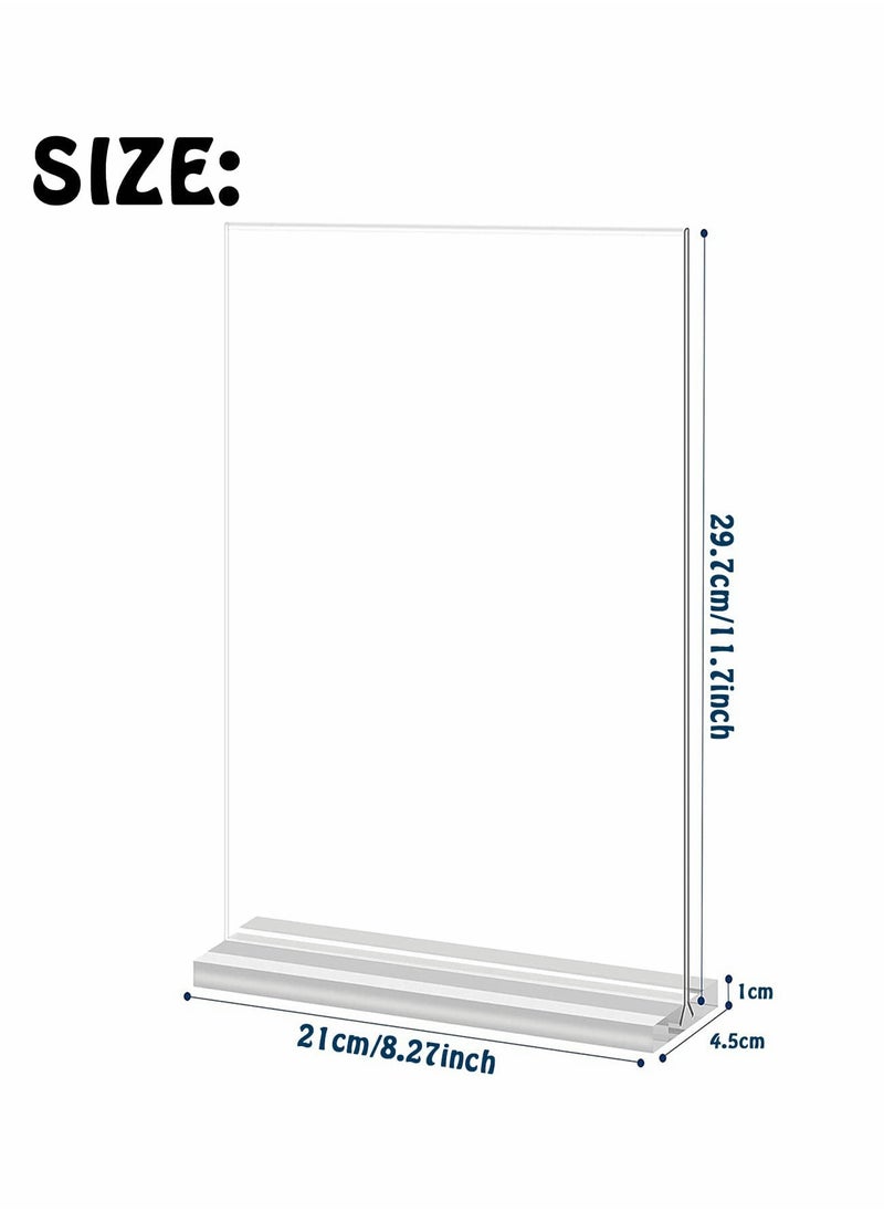 Acrylic Sign Holder A4 - Double Sided T Shape Table Top Display Stand, Portrait Style Menu Ad Frame