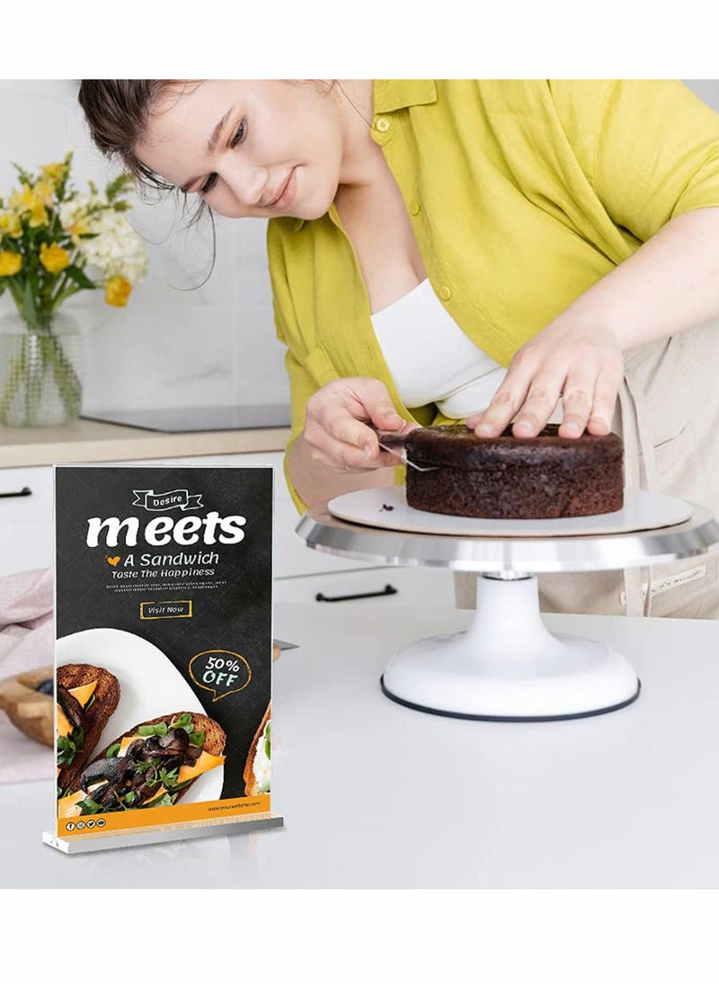 Acrylic Sign Holder A4 - Double Sided T Shape Table Top Display Stand, Portrait Style Menu Ad Frame