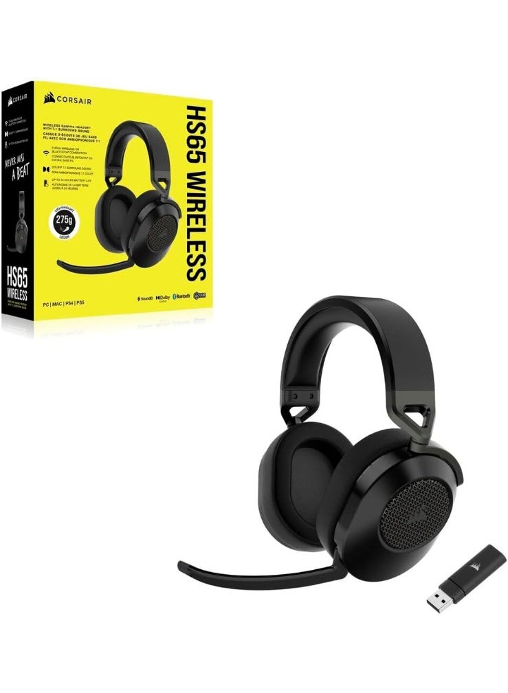 كورسير CORSAIR HS65 WIRELESS Multiplatform Gaming Headset with Bluetooth – Dolby 7.1 Surround Sound – Omni-Directional Microphone – iCUE Compatible – PC, Mac, PS5, PS4, Nintendo Switch, Mobile – Carbon - Image 2