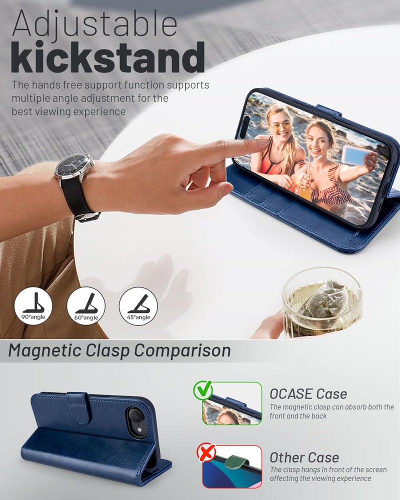 OCASE Compatible with iPhone 17e Case/iPhone 16e Wallet Case, PU Leather Flip Folio with Card Holders RFID Blocking Kickstand [Shockproof TPU Inner Shell] Phone Cover 6.1 Inch 2025, Blue - Image 4