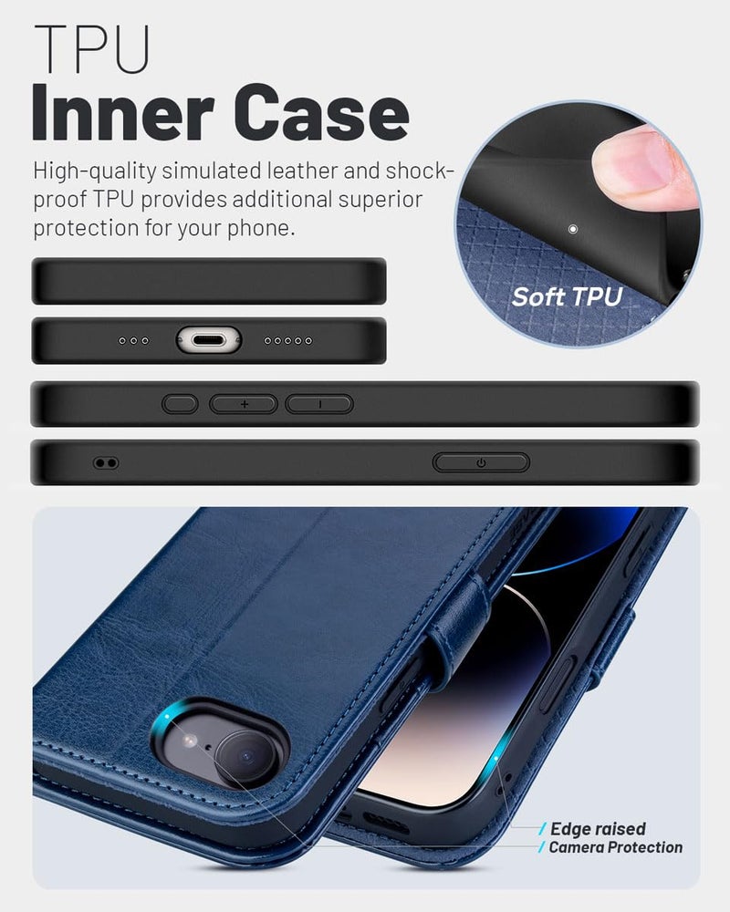 OCASE Compatible with iPhone 17e Case/iPhone 16e Wallet Case, PU Leather Flip Folio with Card Holders RFID Blocking Kickstand [Shockproof TPU Inner Shell] Phone Cover 6.1 Inch 2025, Blue - Image 5