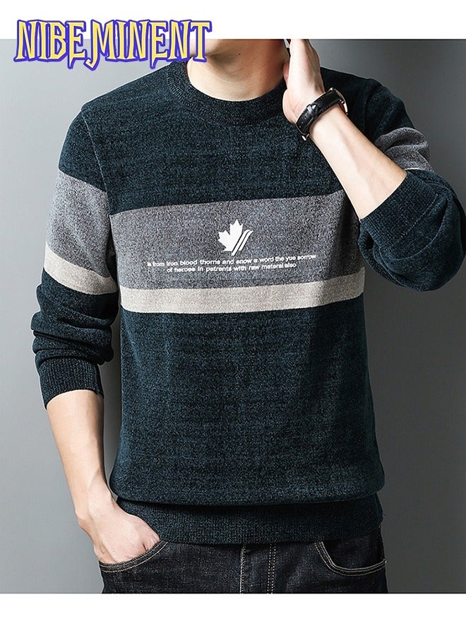 NIBEMINENT All Match Knitted Color Block Sweater, Men's Casual Warm High Stretch Crew Neck Pullover Sweater For Men Fall Winter  - Image 2
