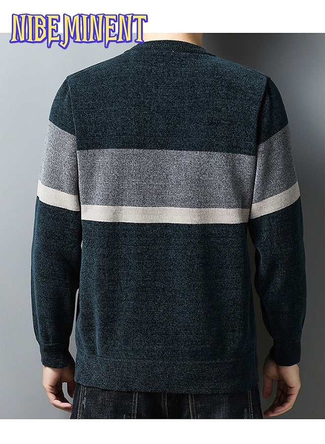 NIBEMINENT All Match Knitted Color Block Sweater, Men's Casual Warm High Stretch Crew Neck Pullover Sweater For Men Fall Winter  - Image 4
