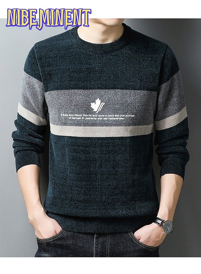 NIBEMINENT All Match Knitted Color Block Sweater, Men's Casual Warm High Stretch Crew Neck Pullover Sweater For Men Fall Winter  - Image 1