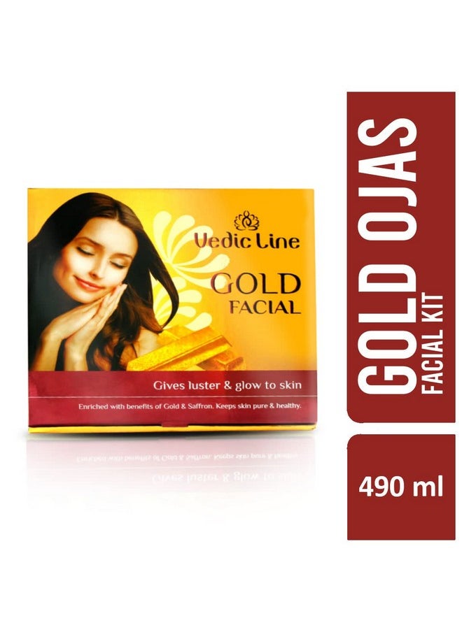 Vedic Line Gold Ojas Facial Kit (Sachet Kits) for All Skin Types, Instant Glow, Fairness and brightning Moisturized Skin(Cleanser, Scrub, Massage Cream, Massage Gel, Pack, Serum, 490ml  - Image 3
