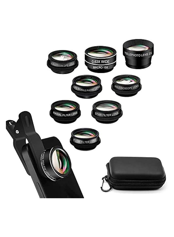 PROMASS [Upgrade]Phone Lens Kit 10 in 1 Phone Camera Lens,Zoom Lens+198° Fisheye +0.63X Super Wide-Angle + 15X Macro Lens + CPL +Kaleidoscope Lens +Starburst+Flowing water for iPhone Samsung Android (10 in 1) - Image 1