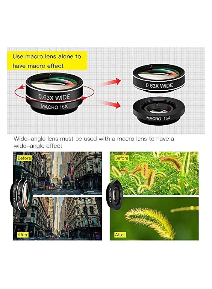 PROMASS [Upgrade]Phone Lens Kit 10 in 1 Phone Camera Lens,Zoom Lens+198° Fisheye +0.63X Super Wide-Angle + 15X Macro Lens + CPL +Kaleidoscope Lens +Starburst+Flowing water for iPhone Samsung Android (10 in 1) - Image 5