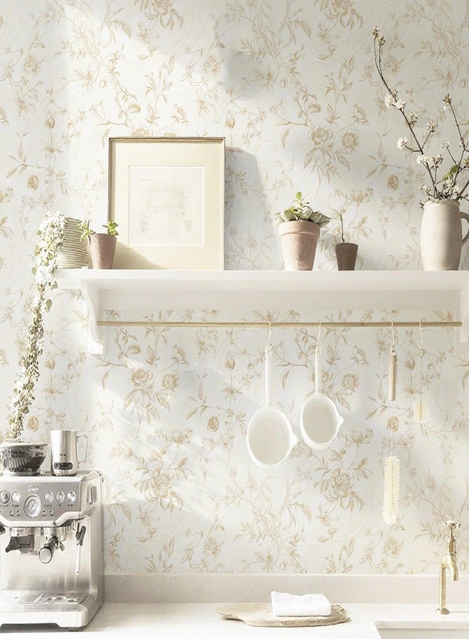 Dimoon ورق جدران دي مون الزهري اللاصق، بيج، ورق لاصق، ورق جدران فرنسي عتيق قابل للإزالة ذاتي اللصق، 17.3 بوصة × 78.7 بوصة، ورق لاصق نباتي للخزائن، سميك ومقاوم للماء، لفة فينيل لغرفة النوم - Image 4