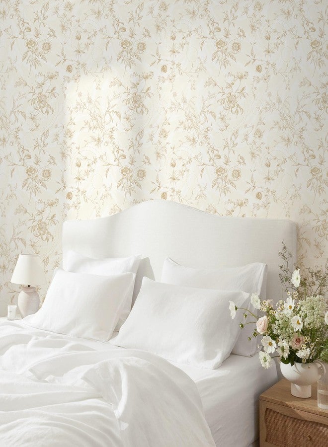 Dimoon ورق جدران دي مون الزهري اللاصق، بيج، ورق لاصق، ورق جدران فرنسي عتيق قابل للإزالة ذاتي اللصق، 17.3 بوصة × 78.7 بوصة، ورق لاصق نباتي للخزائن، سميك ومقاوم للماء، لفة فينيل لغرفة النوم - Image 3