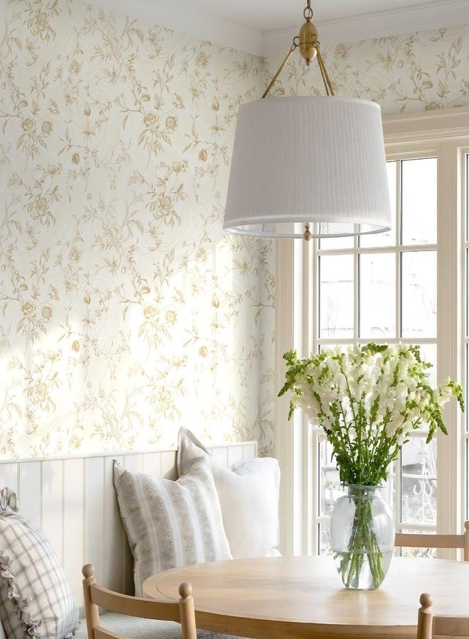 Dimoon ورق جدران دي مون الزهري اللاصق، بيج، ورق لاصق، ورق جدران فرنسي عتيق قابل للإزالة ذاتي اللصق، 17.3 بوصة × 78.7 بوصة، ورق لاصق نباتي للخزائن، سميك ومقاوم للماء، لفة فينيل لغرفة النوم - Image 5