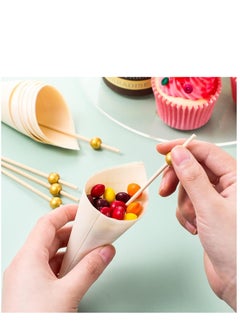 SYOSI 200 Pcs Disposable Wood Cones Pearl Cocktail Picks Fancy Bamboo Toothpicks for Appetizers Wooden Food Picks Ice Cream Cone Holder Cocktail Skewers for Drinks Wedding Birthday Party  - Image 4