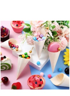 SYOSI 200 Pcs Disposable Wood Cones Pearl Cocktail Picks Fancy Bamboo Toothpicks for Appetizers Wooden Food Picks Ice Cream Cone Holder Cocktail Skewers for Drinks Wedding Birthday Party  - Image 5