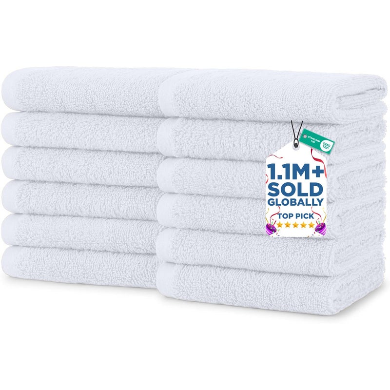 DAN RIVER 12 Pack Wash Cloths for Showering [12x12] - 100% Cotton Washcloths Premium Quality Flannel Face Cloths for Bathroom, Highly Absorbent and Soft Feel Wash Clothes, White - Image 1