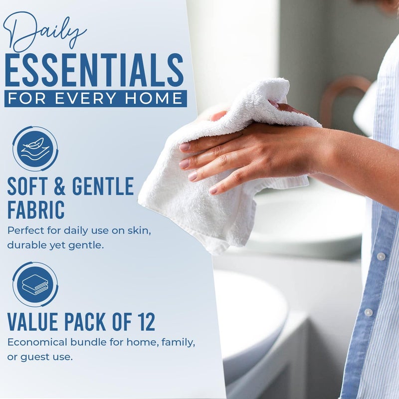DAN RIVER 12 Pack Wash Cloths for Showering [12x12] - 100% Cotton Washcloths Premium Quality Flannel Face Cloths for Bathroom, Highly Absorbent and Soft Feel Wash Clothes, White - Image 3